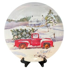 Holiday Time Dinner Plates Red Truck Christmas Tree Melamine 10.5 in